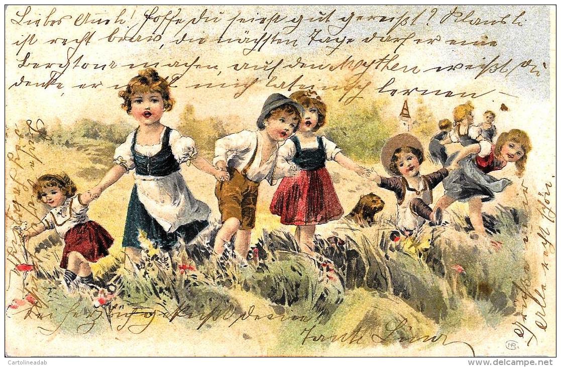 [DC3987] CPA - BELLISSIMA CARTOLINA - BAMBINI CHE GIOCANO NEI PRATI - Viaggiata 1904 - Old Postcard - Altri & Non Classificati