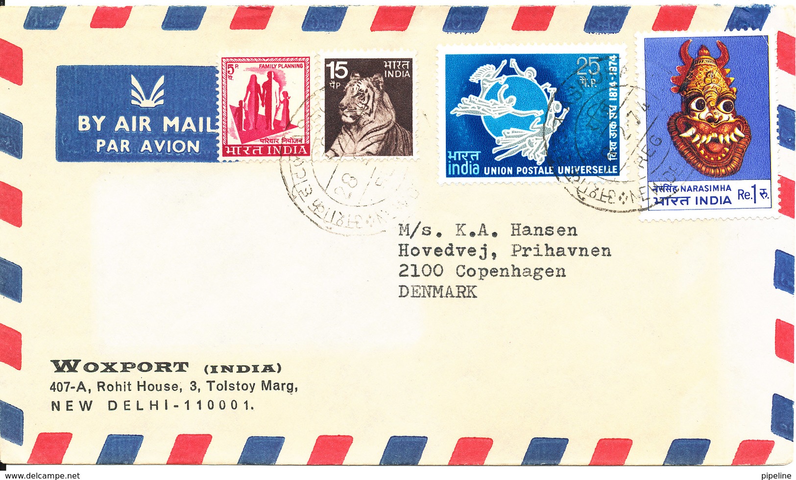 India Air Mail Cover Sent To Denmark 28-2-1974 With More Topic Stamps - Luftpost