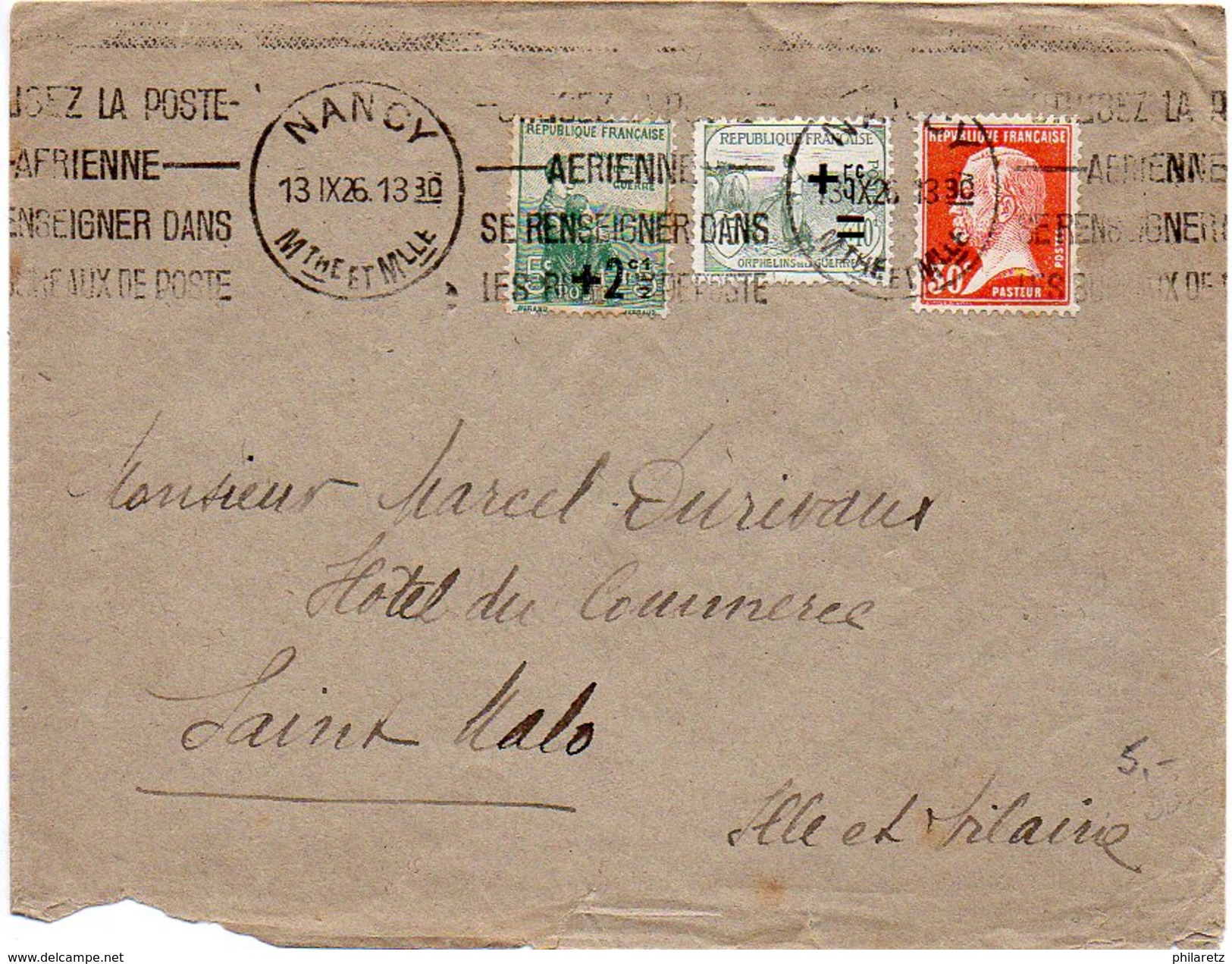 Orphelins + Pasteur Sur Lettre De 1926 - 1921-1960: Période Moderne