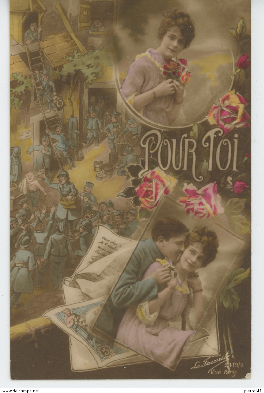 GUERRE 1914-18 - Jolie Carte Fantaisie Portrait Femme Et Poilus Recevant Du Courrier "Pour Toi " - War 1914-18