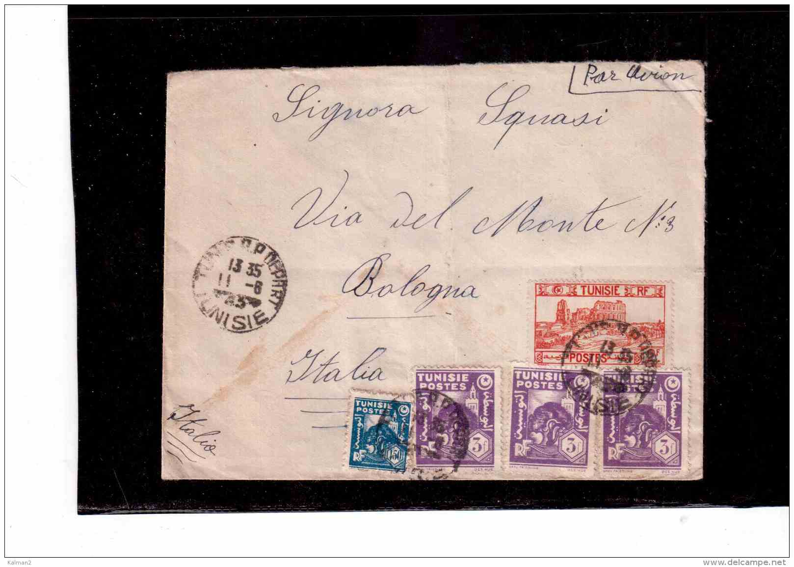 TEM8749    -  POSTAL HISTORY    "  TUNISIE  "  /       AIR MAIL LETTER  TO  ITALY   ON   11.6.1945 - Tunisia (1956-...)