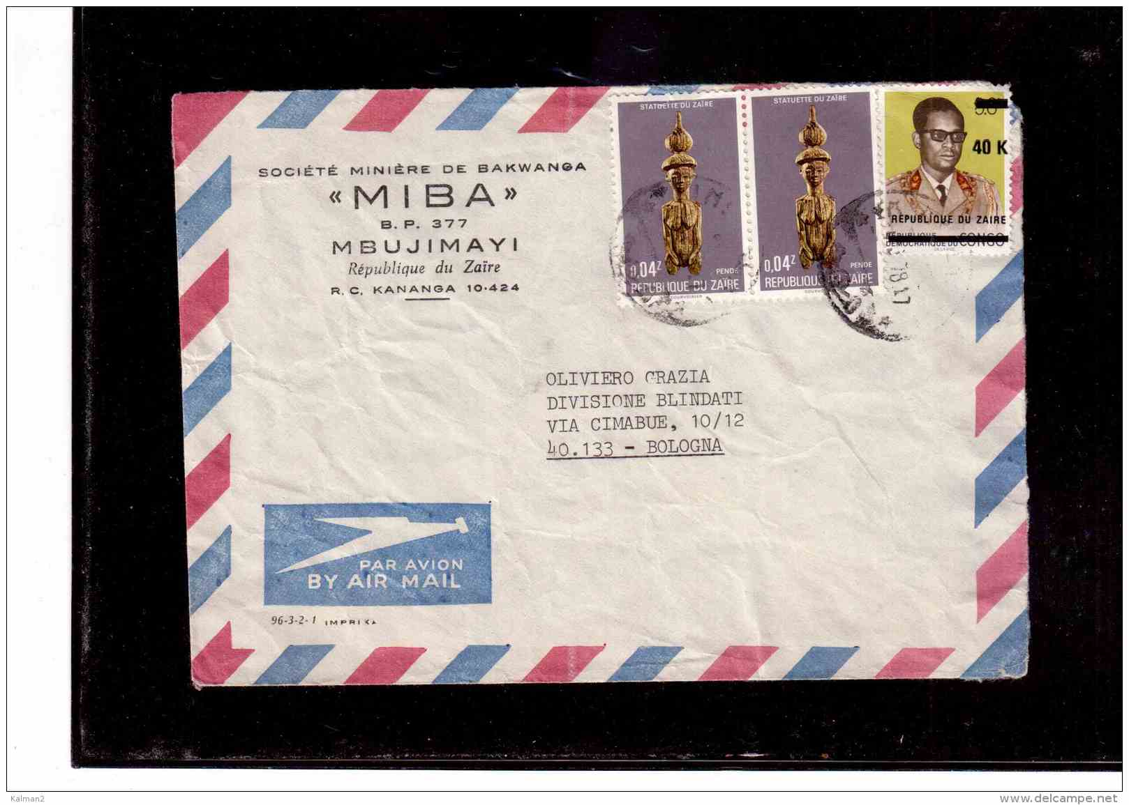 TEM8764    -  POSTAL HISTORY    "  ZAIRE  "  /         AIR MAIL LETTER  TO  ITALY    ON   1978 - Oblitérés