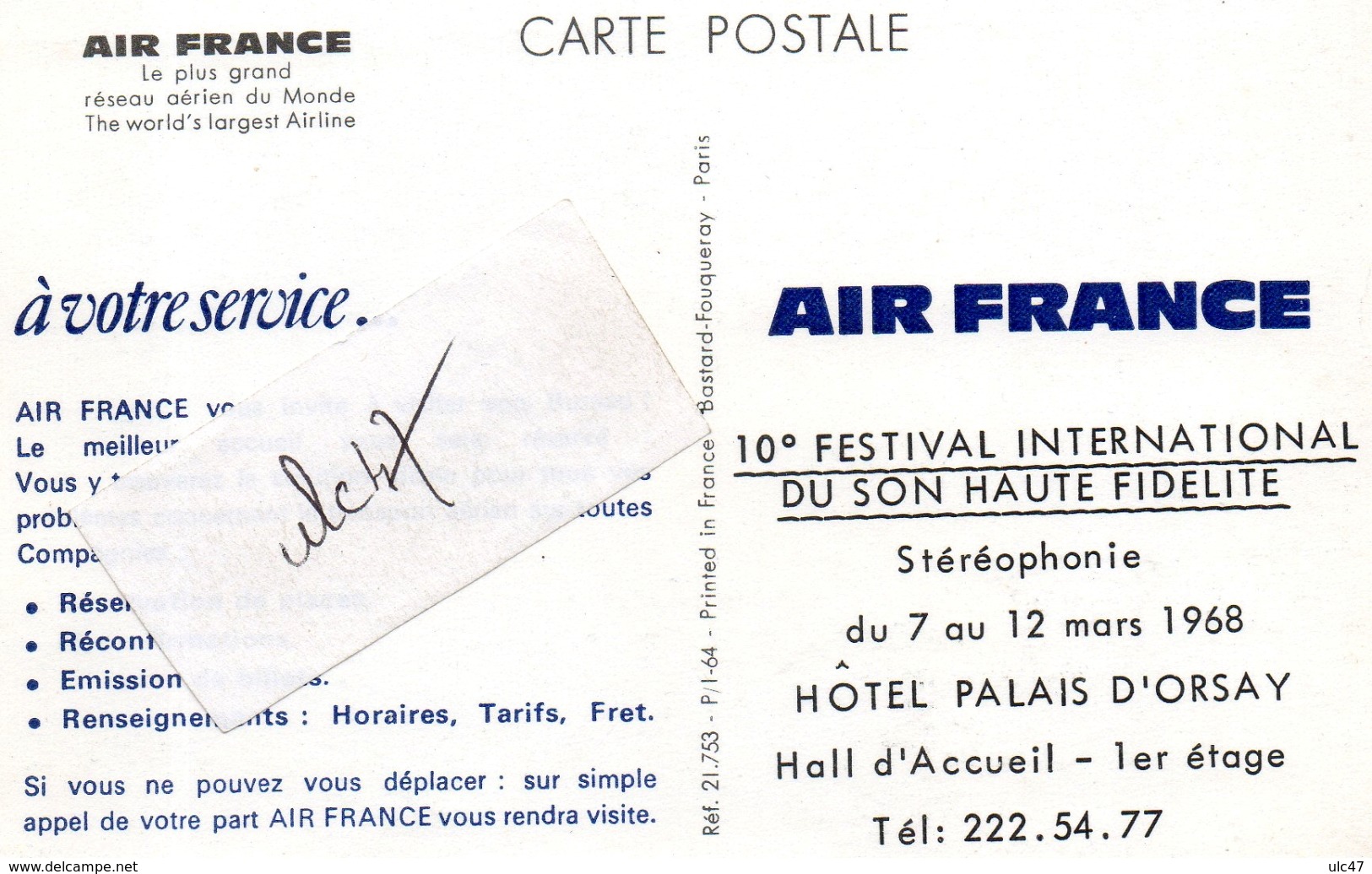 AIR FRANCE - 10° FESTIVAL INTERNATIONAL DU SON HAUTE FIDELITE Du 7 Au 12 Mars 1968 - - Sonstige & Ohne Zuordnung