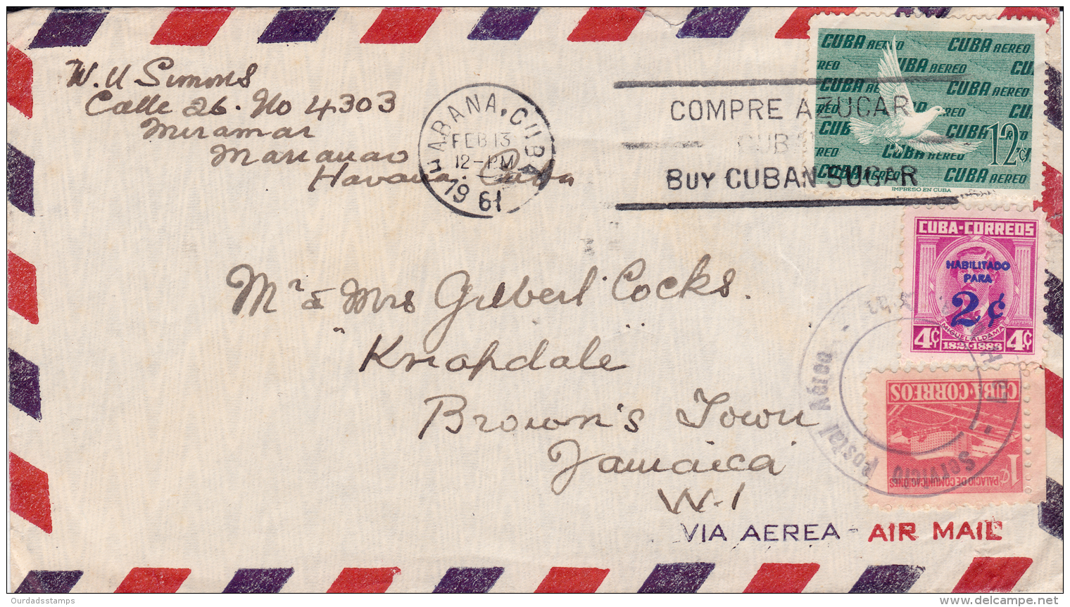 Cuba 1961 Cover From Havana To Jamaica - Storia Postale