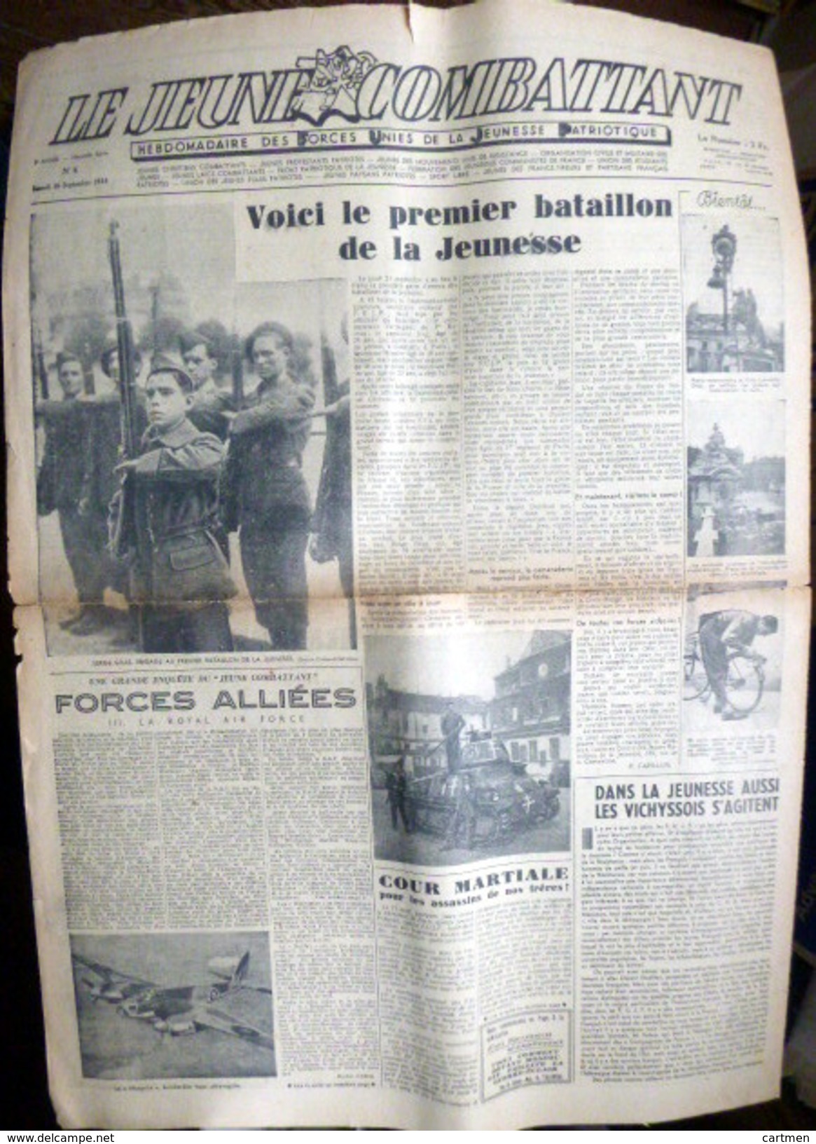 LE JEUNE COMBATTANT JOURNAL CONSACRE AUX FORCES UNIES DE LA JEUNESSE COMBATTANTE FUJP POUR LA LIBERATION 1944 - Francese