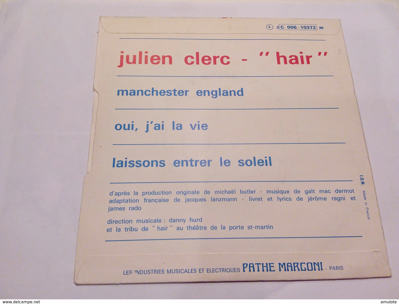 Julien  Clerc &lrm;&ndash; Hair - Odeon &lrm;&ndash; 2C 006-10372 M      - 1969 - - Autres - Musique Française