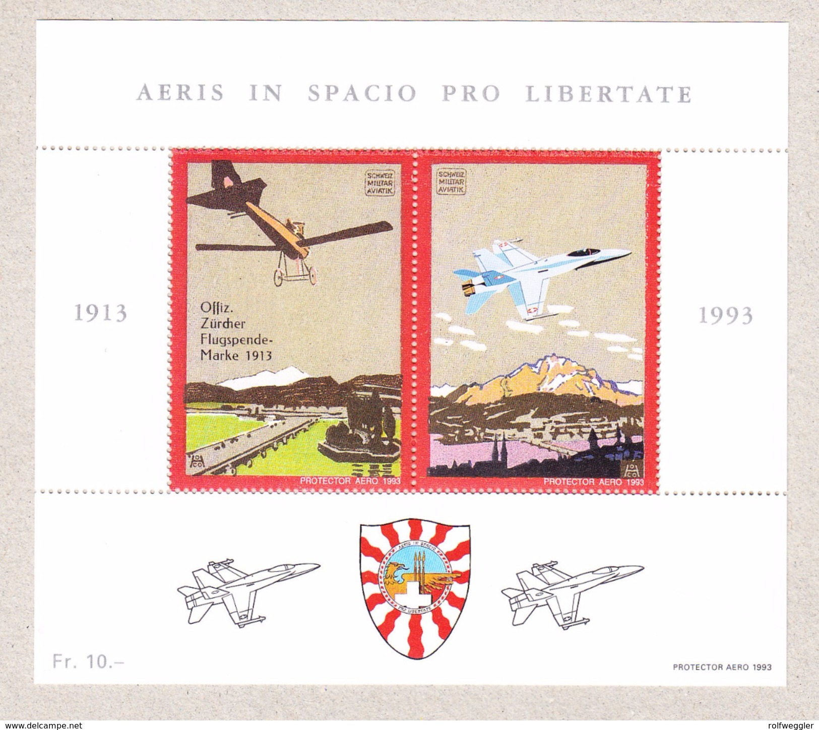 Schweiz Bloc Vignette 1913-1993 AERIS IN SPACIO PRO LIBERTATE ** - Neufs