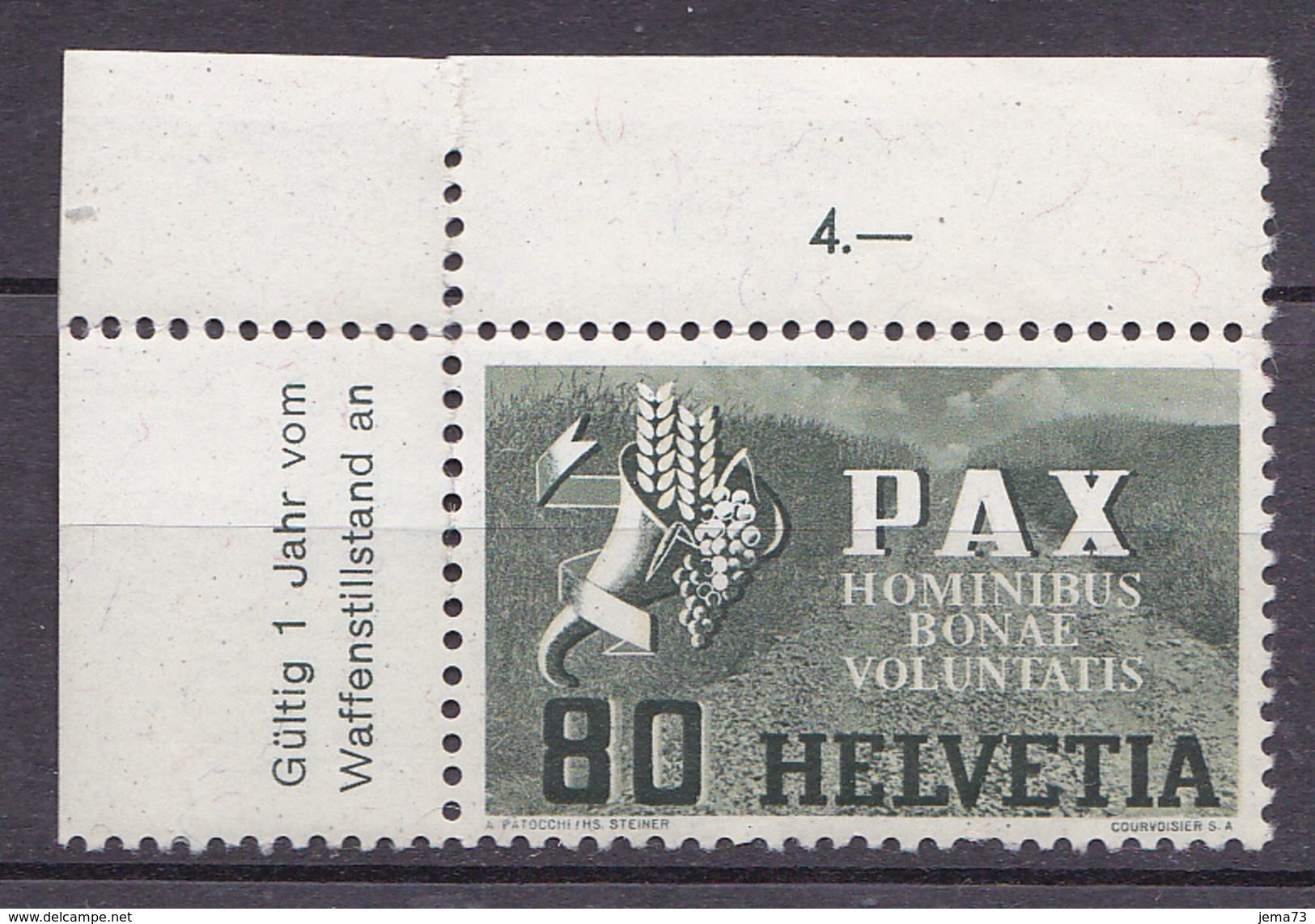 N° 412 Série De La Paix:  Légende PAX 80c Vert Foncé  Papier Avec Filament De Soie: Timbre Neuf Sans Charnière - Unused Stamps