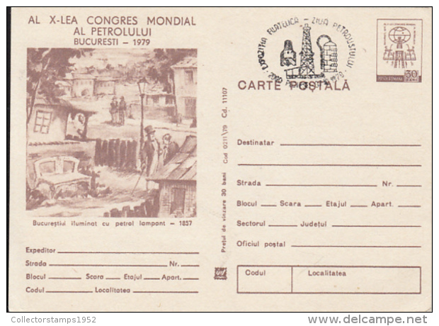 55464- WORLD OIL CONGRESS, ENERGY, STREET LIGHTING IN BUCHAREST, POSTCARD STATIONERY, 1979, ROMANIA - Erdöl