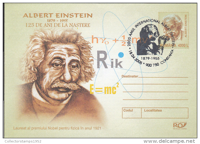 55554- ALBERT EINSTEIN, SCIENTIST, FAMOUS PEOPLE, COVER STATIONERY, 2005, ROMANIA - Albert Einstein