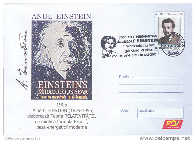 55557- ALBERT EINSTEIN, SCIENTIST, FAMOUS PEOPLE, COVER STATIONERY, 2005, ROMANIA - Albert Einstein