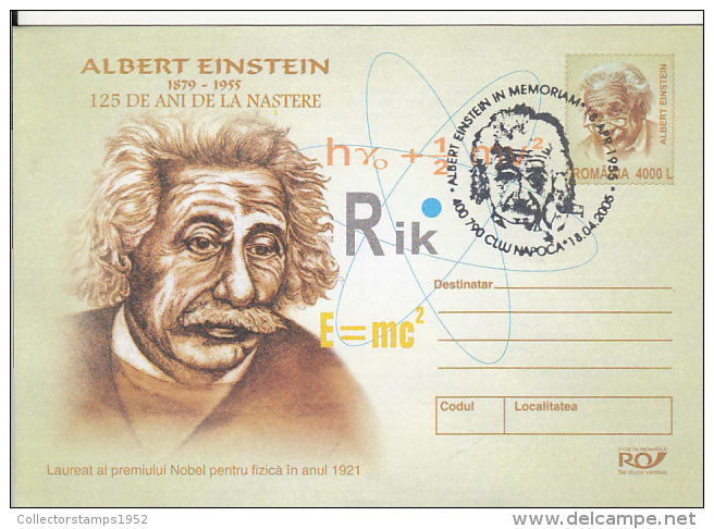 55558- ALBERT EINSTEIN, SCIENTIST, FAMOUS PEOPLE, COVER STATIONERY, 2005, ROMANIA - Albert Einstein