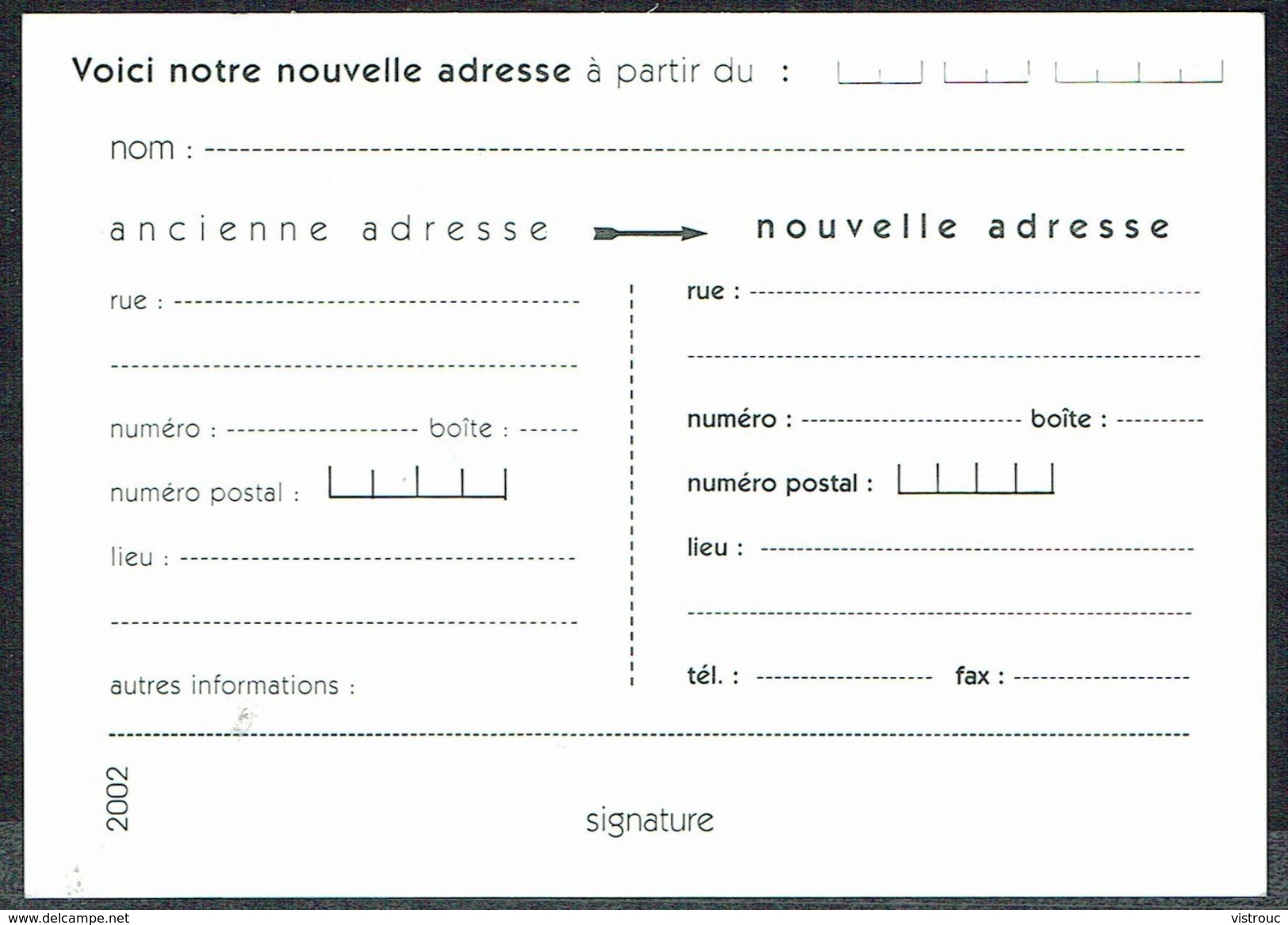 Changement D'adresse N° 34  1 F - Non Circulé - Not Circulated - Nicht Gelaufen. - Avis Changement Adresse