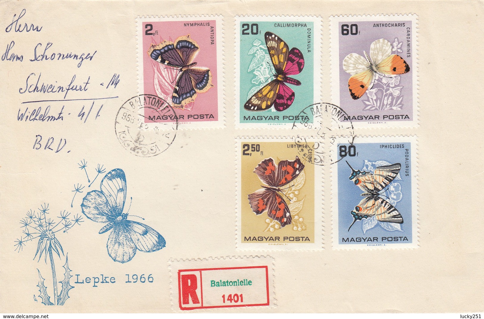 Hongrie - Année 1966 - Lettres/Papillons Divers - YT 1790/1798 - 2 Enveloppes - Brieven En Documenten
