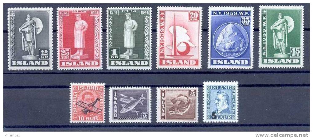 ICELAND, GROUP 10 DIFFERENT STAMPS 1928-39, ALL NEVER HINGED! - Ungebraucht