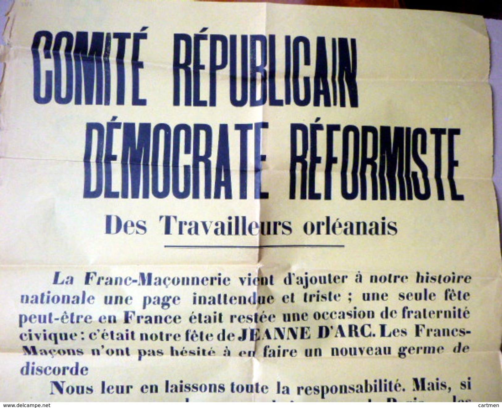 45 ORLEANS FRANC MACONNERIE PLACARD ANTI MACON REDIGE A LA SUITE DE MENACE DE  TROUBLES A LA FETE DE JEANNE D'ARC - Non Classés