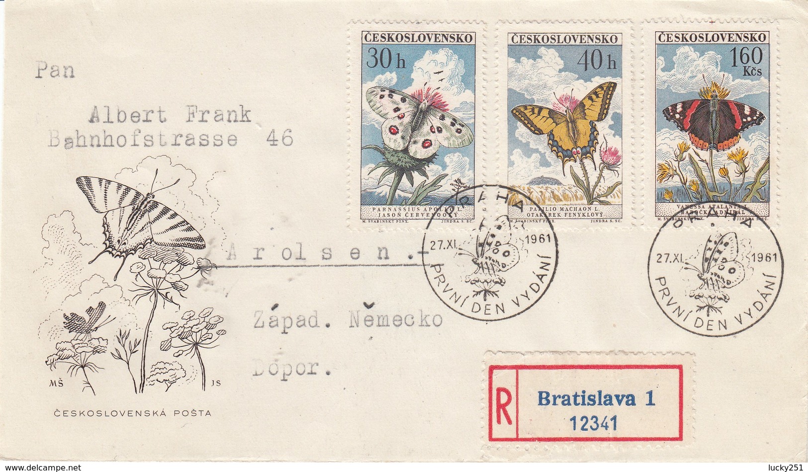 Tchécoslovaquie -  Année 1961 - Lettres/Papillons Divers - YT 1184/1192 - 3 Enveloppes - Unused Stamps