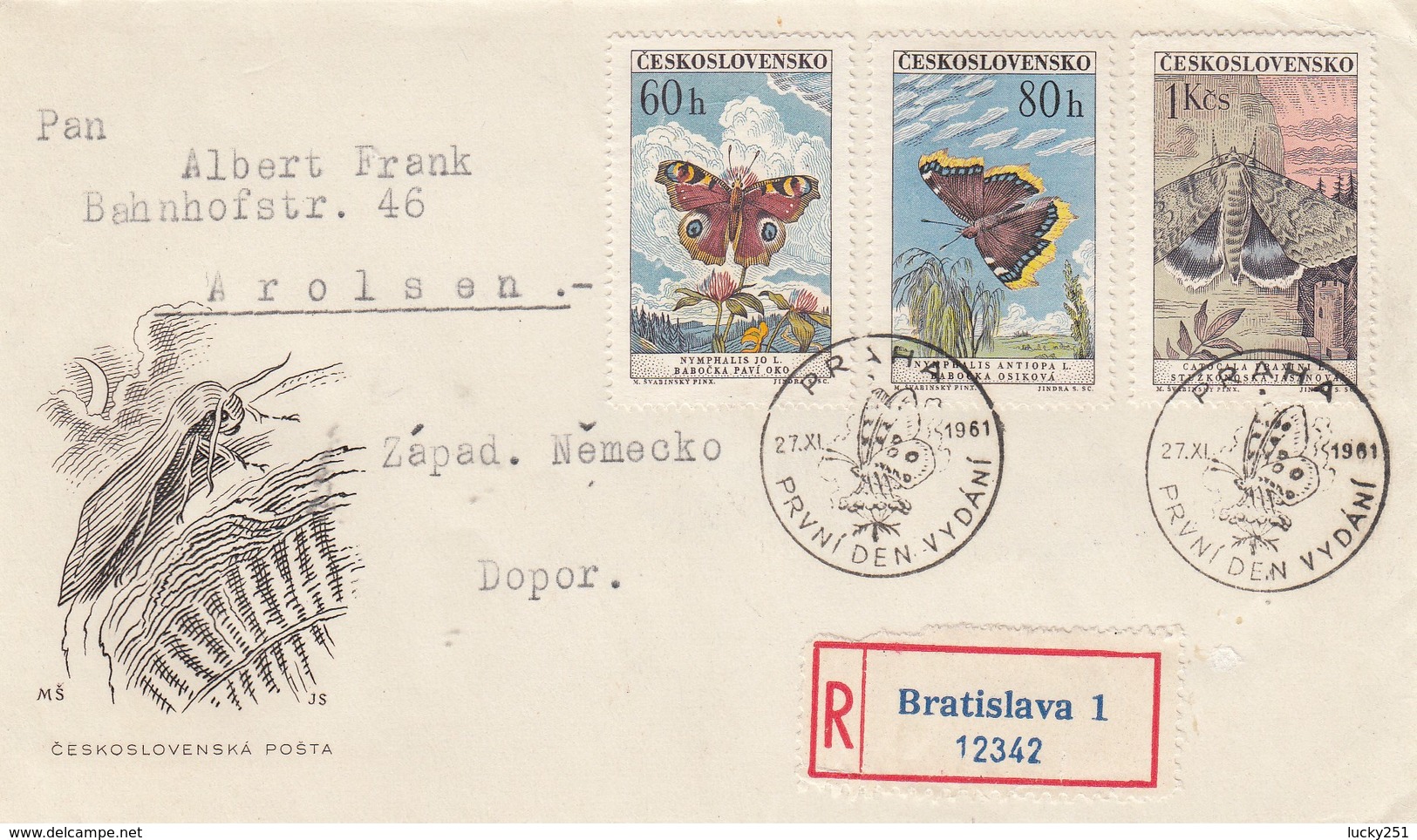 Tchécoslovaquie -  Année 1961 - Lettres/Papillons Divers - YT 1184/1192 - 3 Enveloppes - Neufs