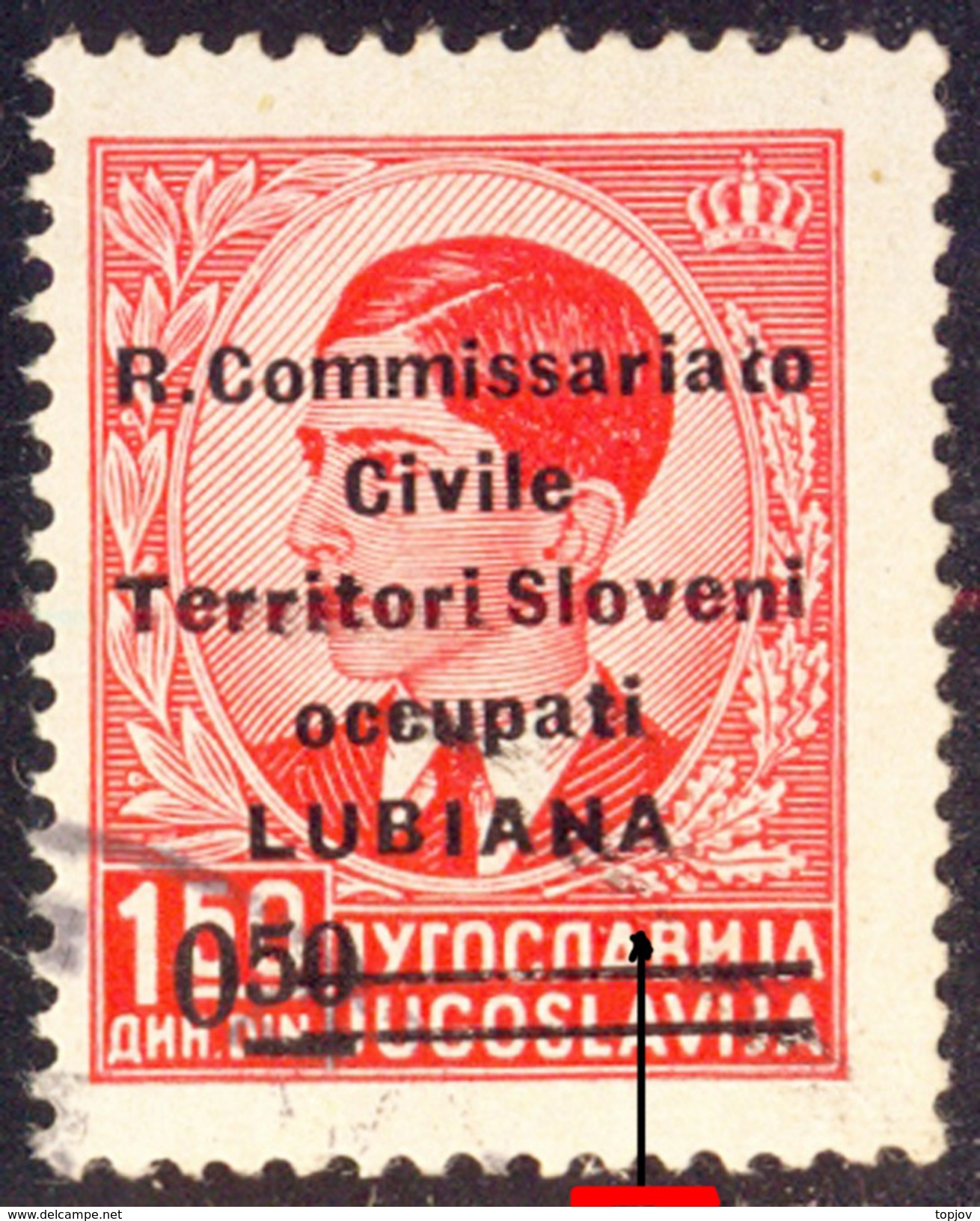 YUGOSLAVIA - ITALIA - SLOVENIA - LUBIANA - R. COMMISSARIATO SOP. - ERRORE Tratto Vertic.manca - Sas 41d - Used - 1941 - Deutsche Bes.: Lubiana