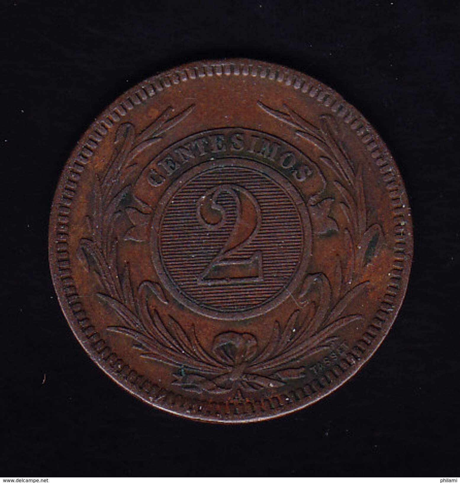 URUGUAY, KM 12, XF,  1869H, 2 Cents. (FP50) - Uruguay