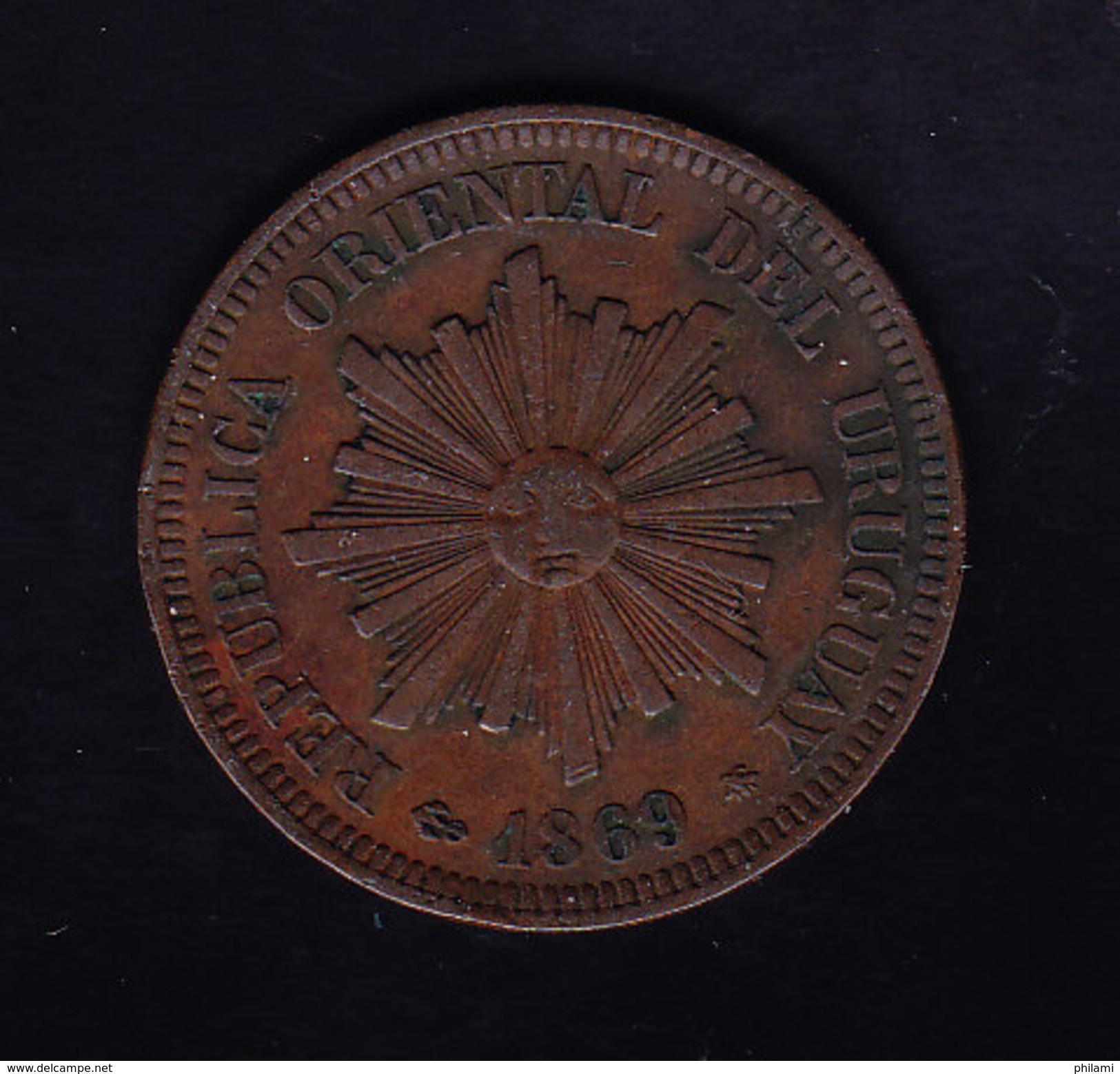 URUGUAY, KM 12, XF,  1869H, 2 Cents. (FP50) - Uruguay