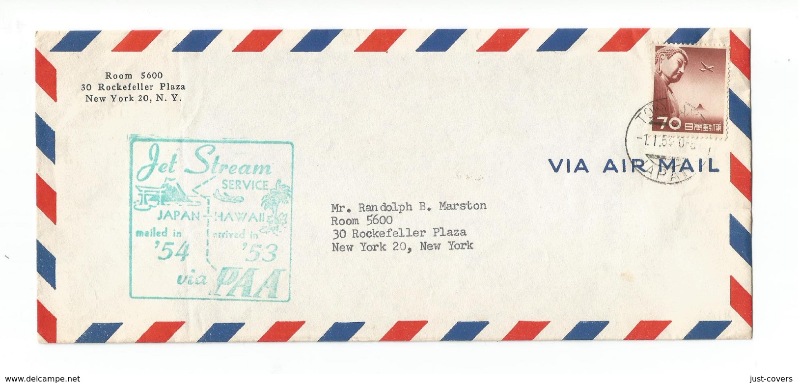 Japan: Jet Stream Service. Mailed In 1954 Arrived In Hawaii 1953. See Cover For Details. Contents Included - Airmail