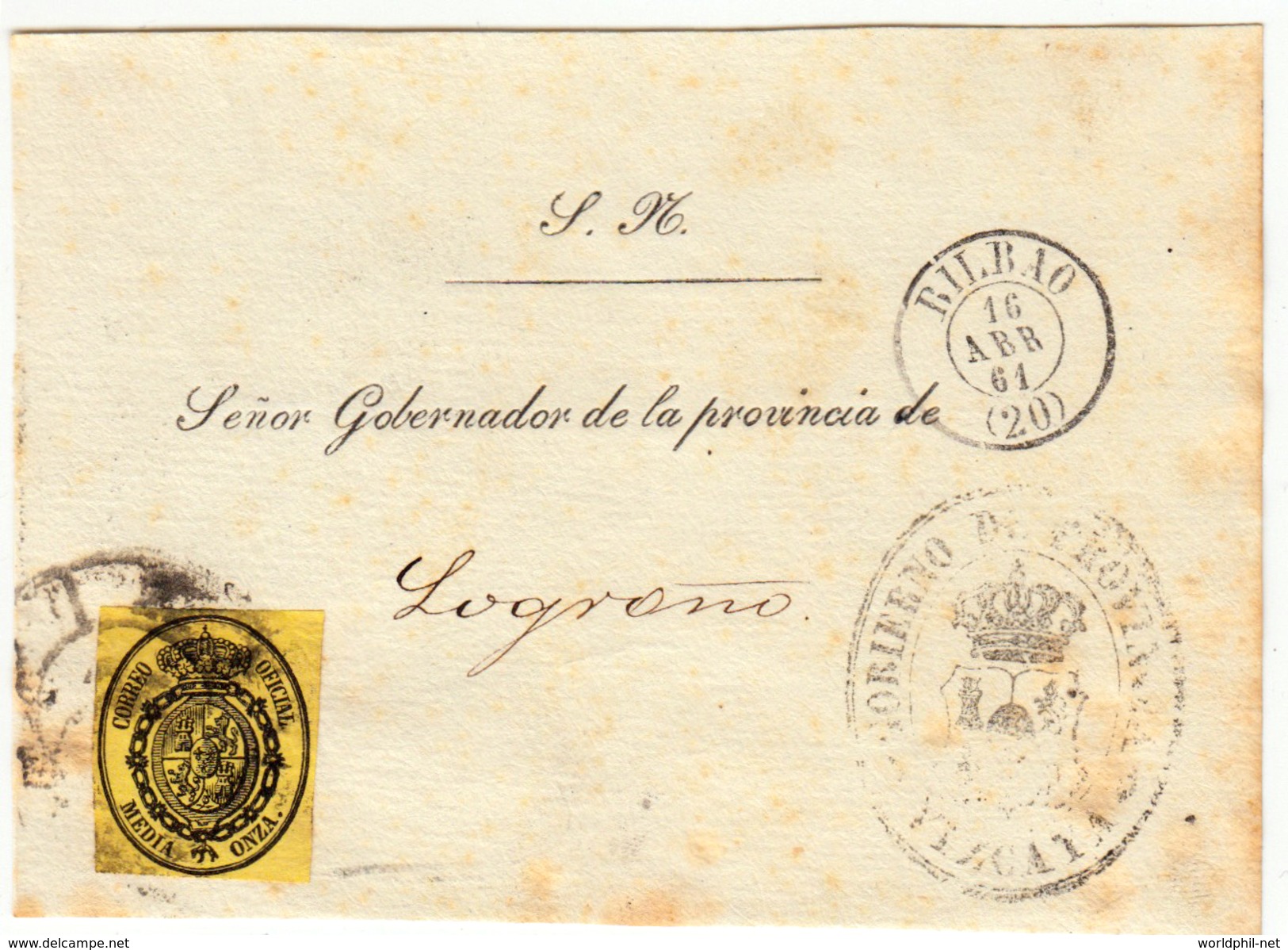 WP359 España Spain Espagne Spanien Isabel II Servicio Nacional Bilbao Vizcaya Bizkaia 1861 Rueda De Carreta - Covers & Documents