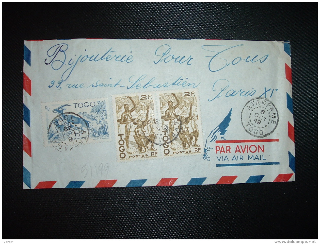 LETTRE TP 6F + TP 2F X2 OBL.8 OCT 49 ATAKPAME TOGO - Lettres & Documents