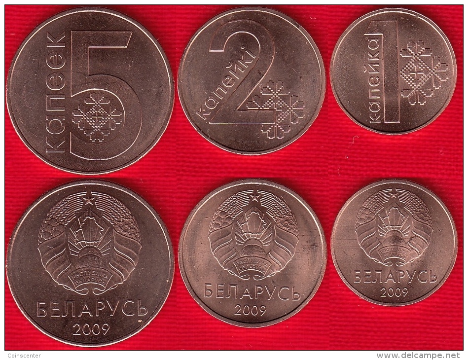 Belarus Set Of 3 Coins: 1 - 5 Kopeks 2009 (2016) UNC - Belarús