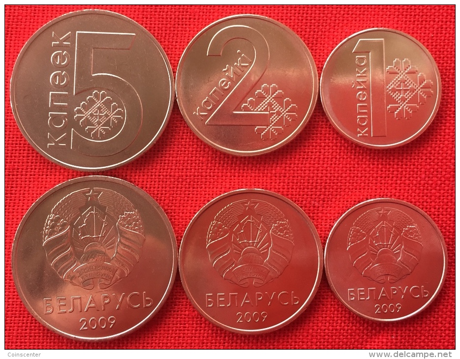 Belarus Set Of 3 Coins: 1 - 5 Kopeks 2009 (2016) UNC - Belarús