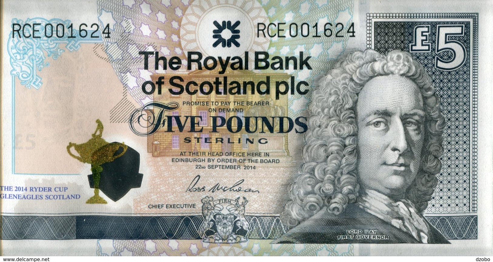 302 GREAT BRITAIN POLYMER The Royal BANK Of Scotland 5 Pounds Sterling With Folder Ryder Cup UNC 2014 - 5 Pond