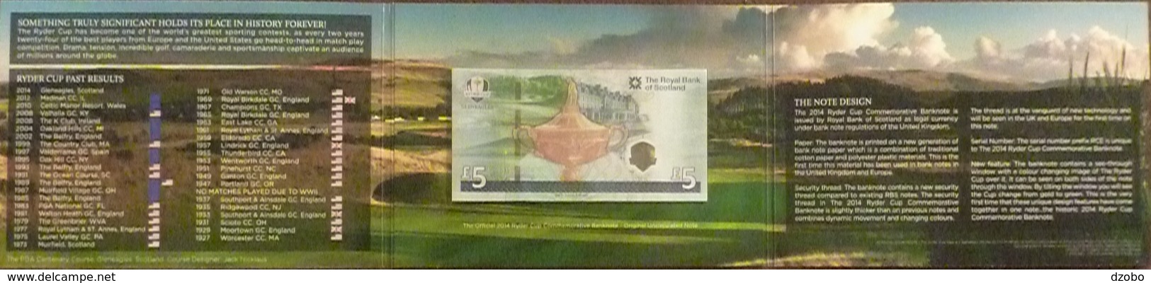 302 GREAT BRITAIN POLYMER The Royal BANK of Scotland 5 pounds sterling with Folder Ryder cup UNC 2014