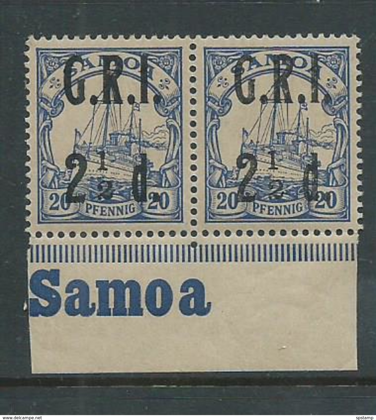 Samoa 1914 GRI Overprint  2 & 1/2d On 20 Pf Marginal Pair MNH - Samoa