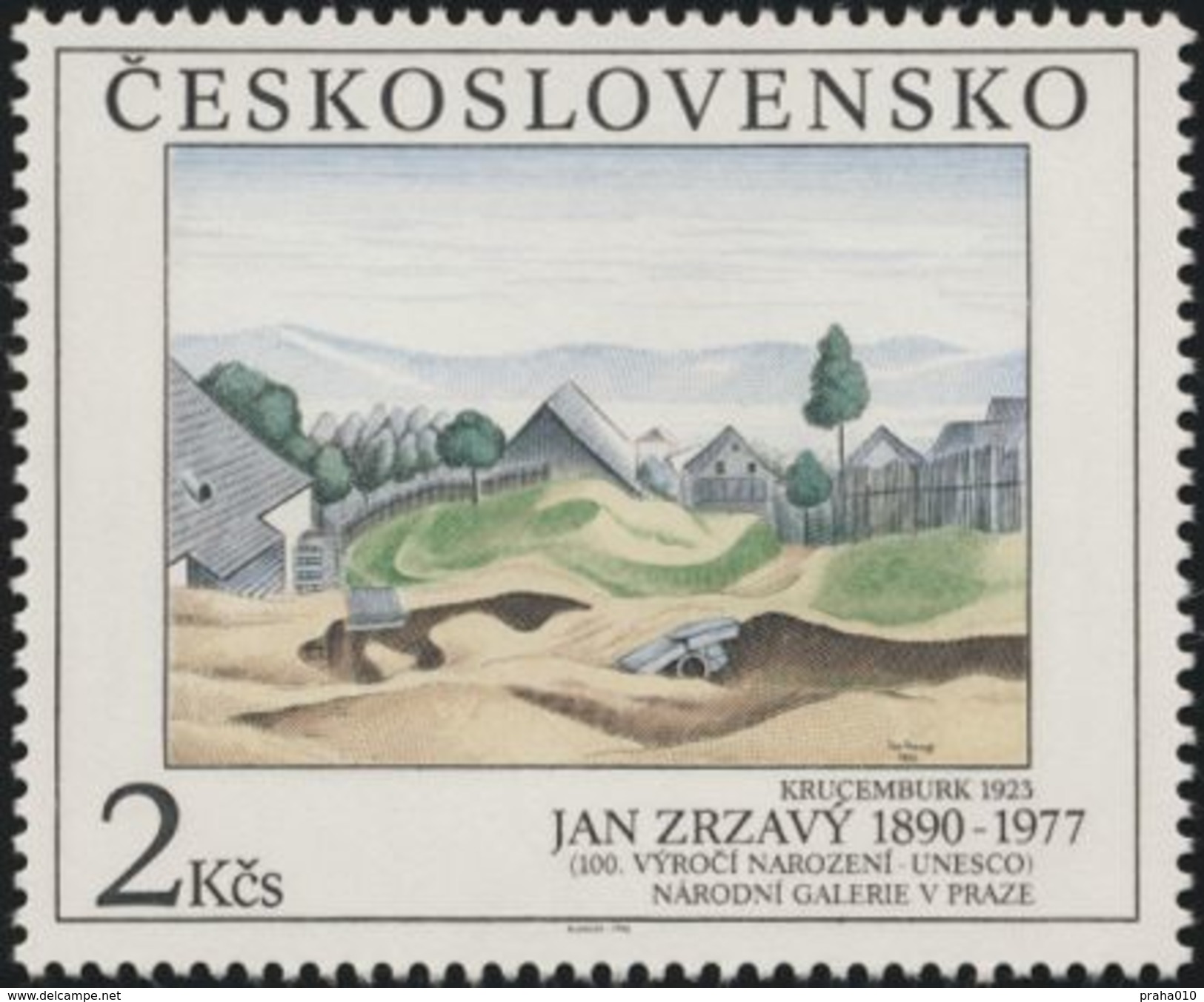 Czechoslovakia / Stamps (1990) 2961: Jan Zrzavy (1890-1977) "Krucemburk" (1923), UNESCO; National Gallery Prague - UNESCO