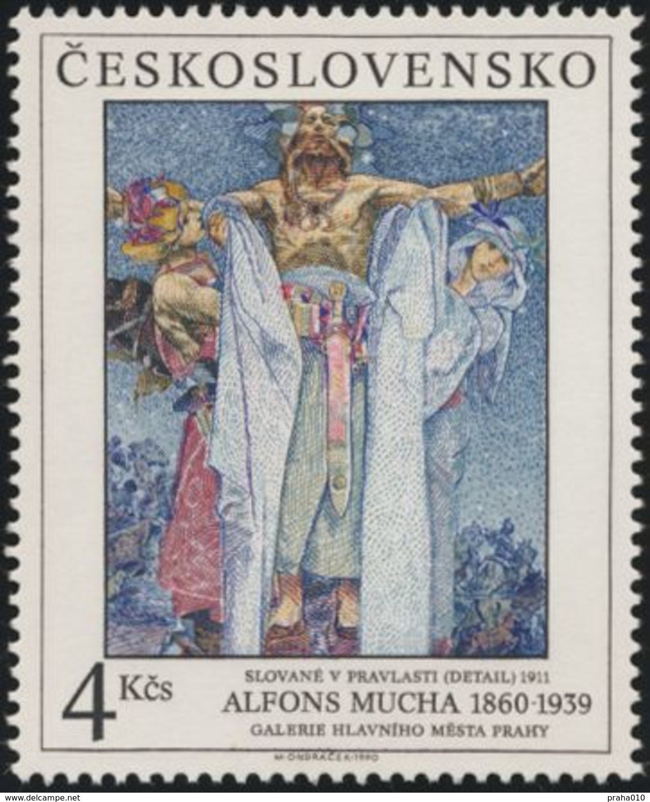 Czechoslovakia / Stamps (1990) 2963: Alphonse Mucha (1860-1939) "Slavs In Homeland" (1911); City Gallery Prague - Other & Unclassified