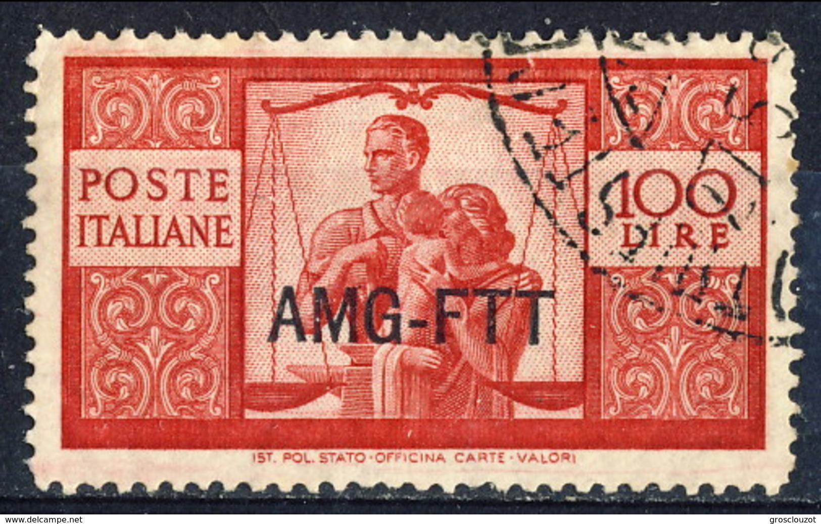 Trieste Zona A 1949 - 50 N. 67 L. 100  Carminio Serie Democratica Usato Cat. &euro; 40 - Oblitérés