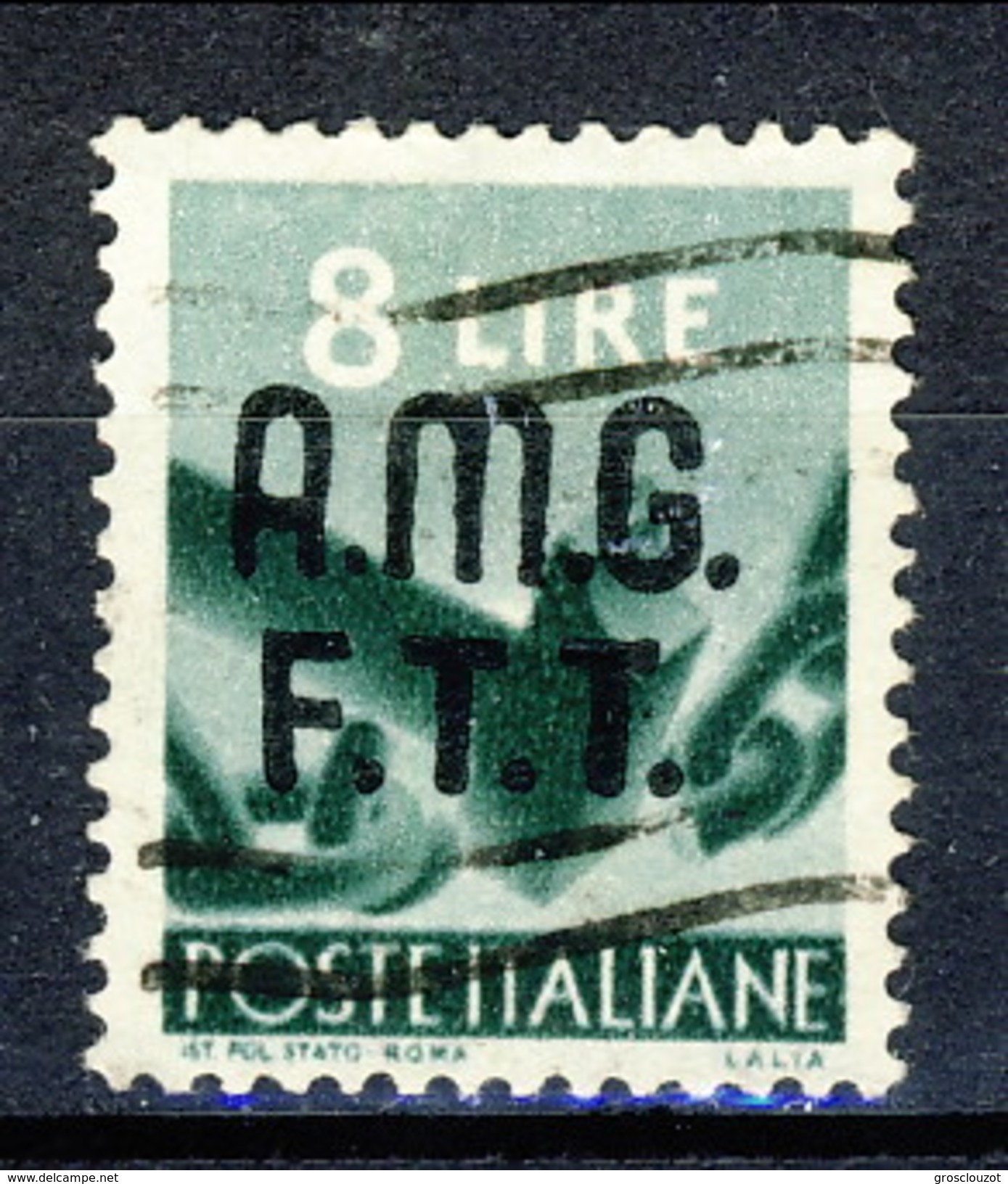 Trieste Zona A 1947 - 48 N. 9 L. 8 Verde Scuro Usato Cat. &euro; 15 - Oblitérés