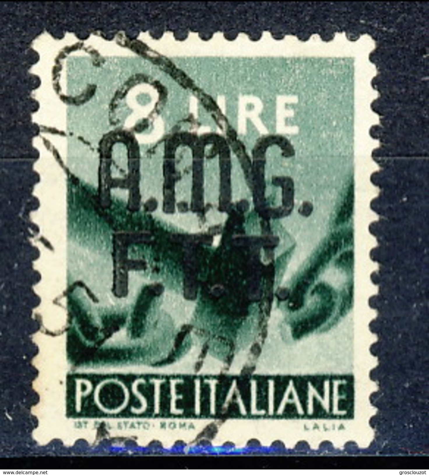 Trieste Zona A 1947 - 48 N. 9 L. 8 Verde Scuro Usato Cat. &euro; 15 - Oblitérés