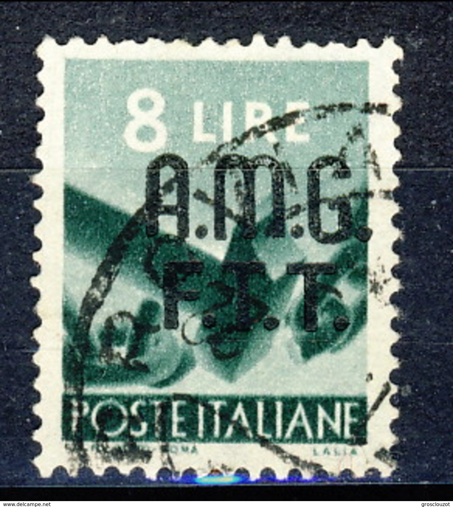 Trieste Zona A 1947 - 48 N. 9 L. 8 Verde Scuro Usato Cat. &euro; 15 - Afgestempeld