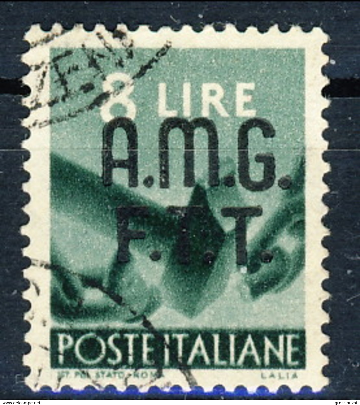 Trieste Zona A 1947 - 48 N. 9 L. 8 Verde Scuro Usato Cat. &euro; 15 - Oblitérés