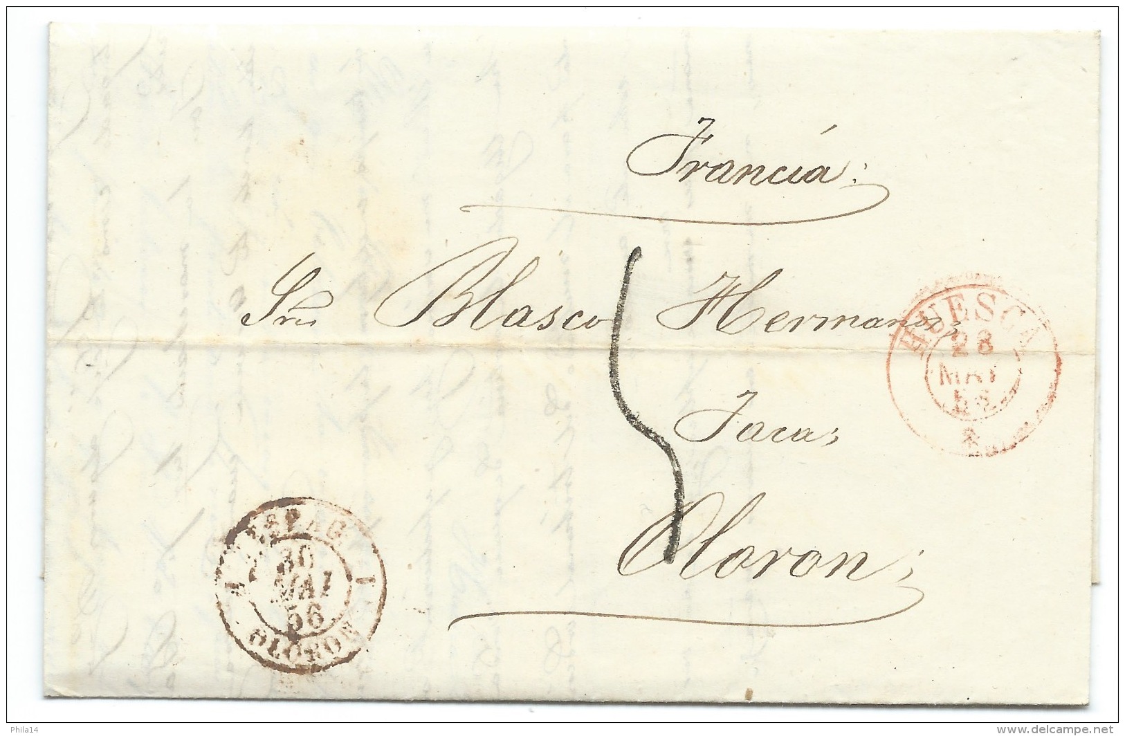 LETTRE HUESCA ESPAGNE POUR OLORON FRANCE / 1856 - Briefe U. Dokumente