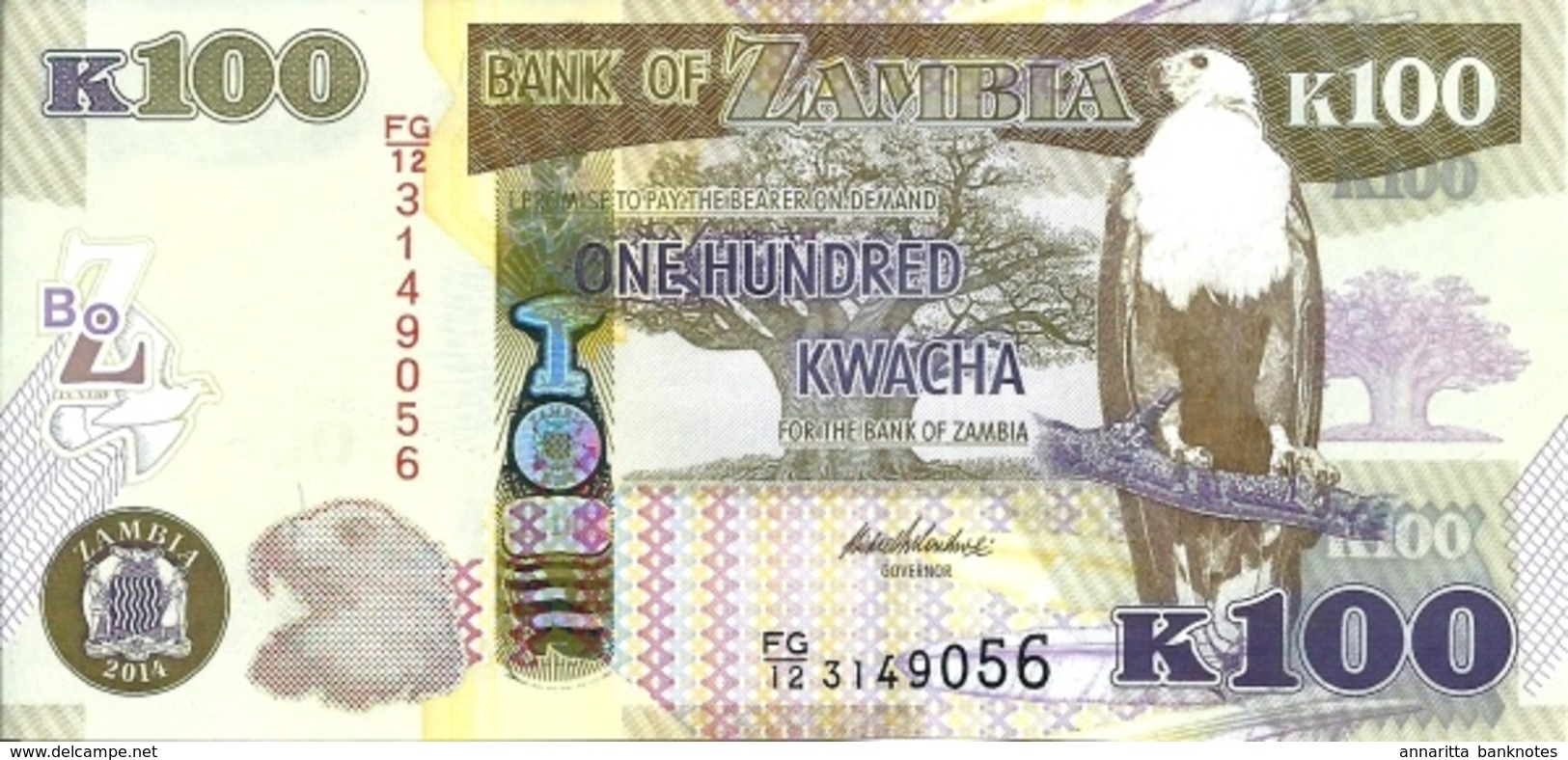 ZAMBIA 100 KWACHA 2014 P-54c UNC [ZM157c] - Zambia