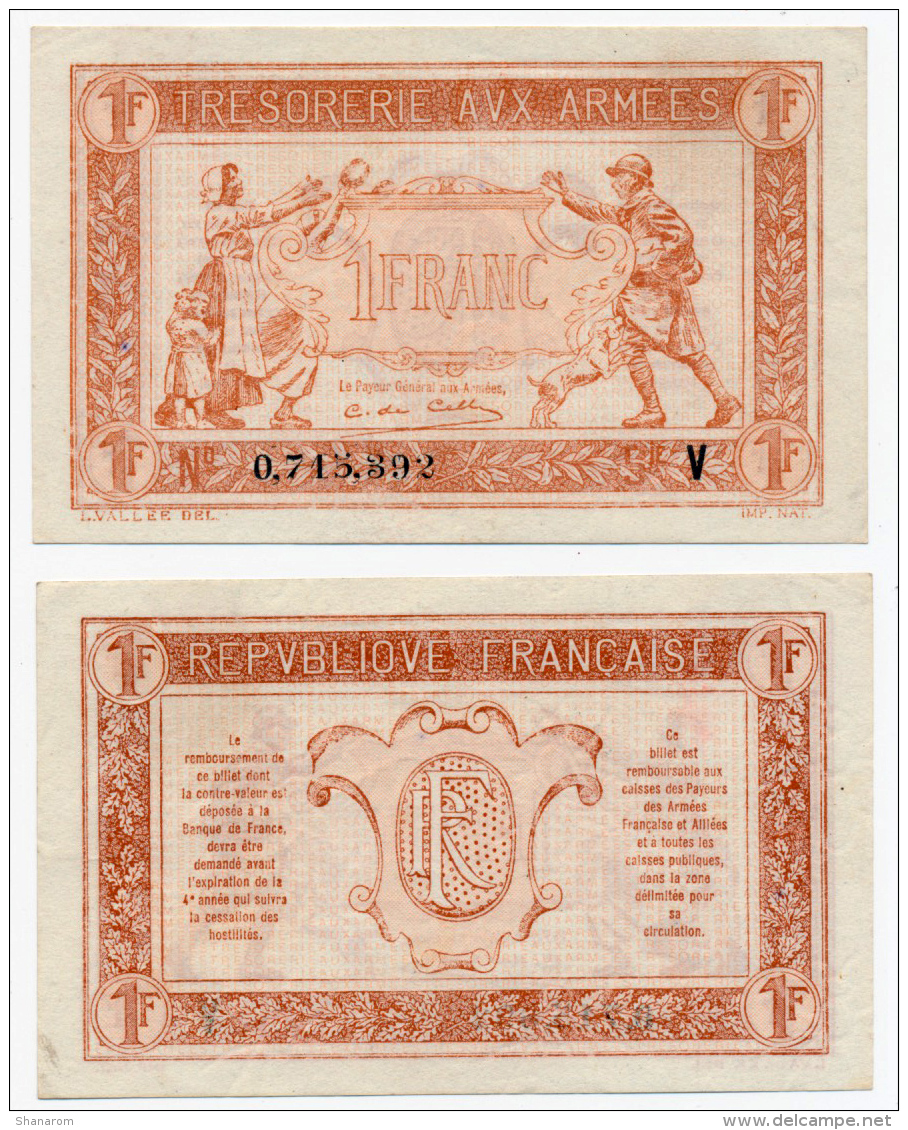 TRESORERIE AUX ARMEES // 1919 // Un Franc // Série V - 1917-1919 Army Treasury