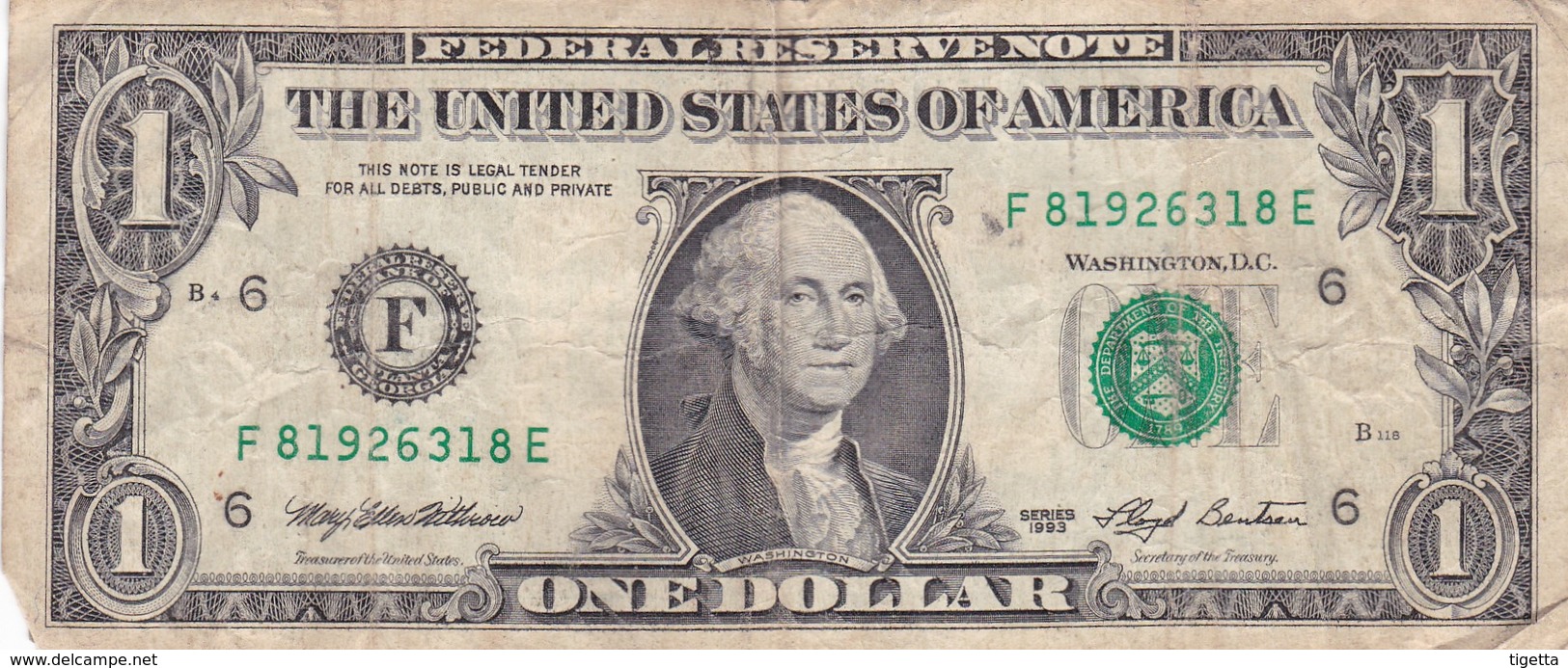 STATI UNITI  1 DOLLAR FEDERAL RESERVE  1993 BANCONOTA CIRCOLATA - Biljetten Van De  Federal Reserve (1928-...)