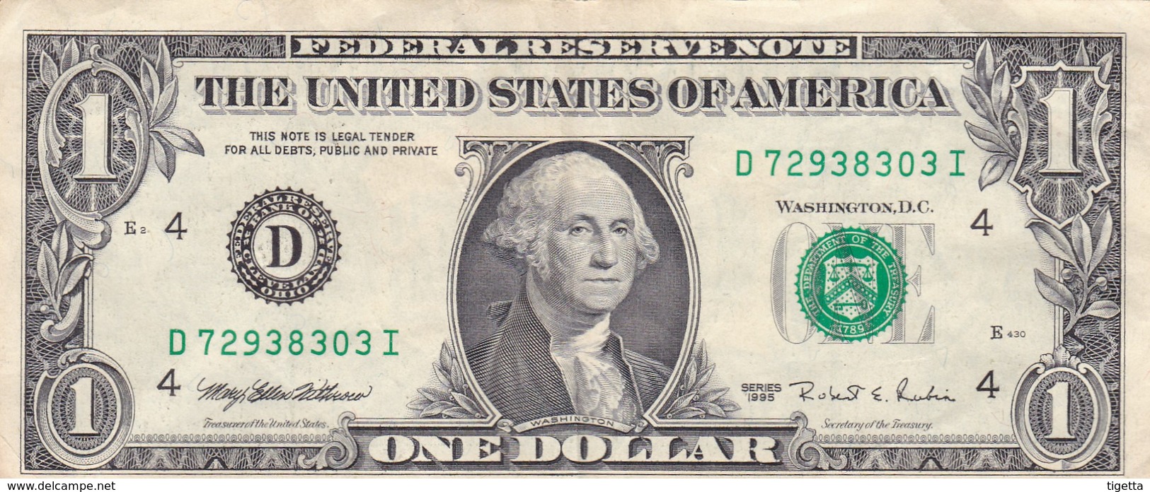 STATI UNITI  1 DOLLAR FEDERAL RESERVE  1995 BANCONOTA CIRCOLATA - Federal Reserve (1928-...)
