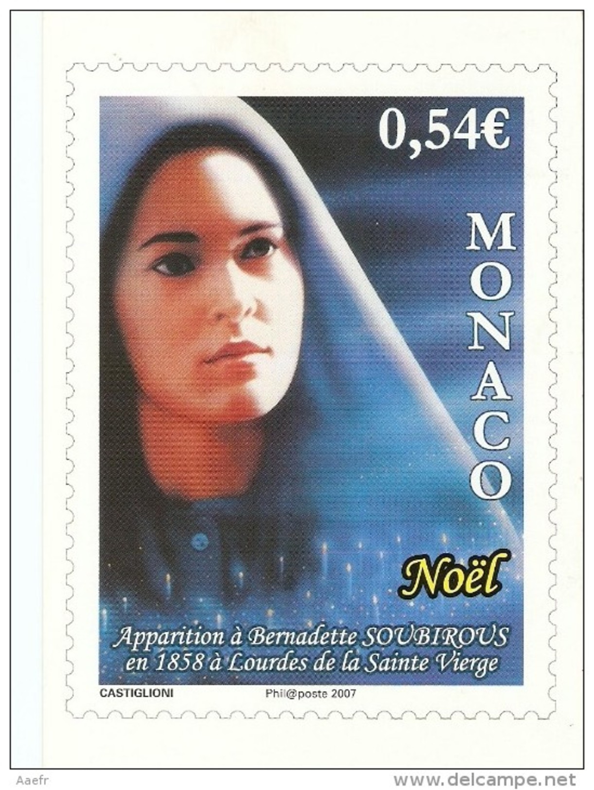 Monaco - Noel 2007 - N° 2601 Sur Carte De Voeux - Apparition Lourdes - Brieven En Documenten