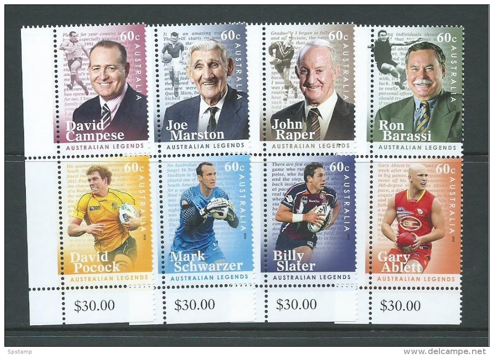 Australia 2012 Footballers Set Of 8 As 4 Joined Pairs MNH - Nuovi