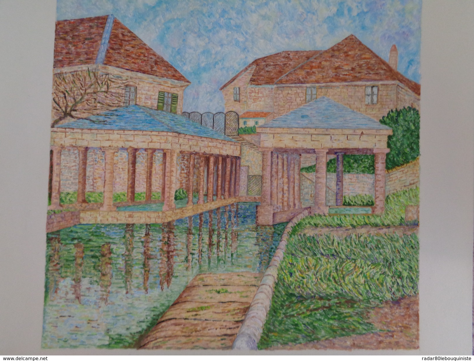 Lavoirs à Etuz,Haute Saône.Anonyme.la Feuille:450 X 375 Mm.Acrylique Sur Papier Par Debeaupuis.1978 - Acrilici