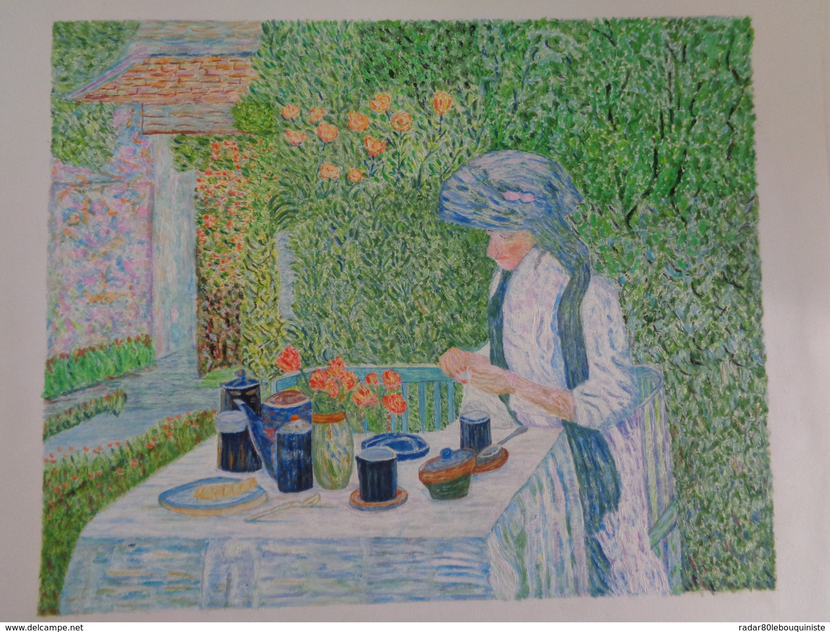 Salon De Thé Français.D'après Childe Hassam.la Feuille:460 X 390 Mm.Acrylique Sur Papier Par Debeaupuis.1982 - Acryl