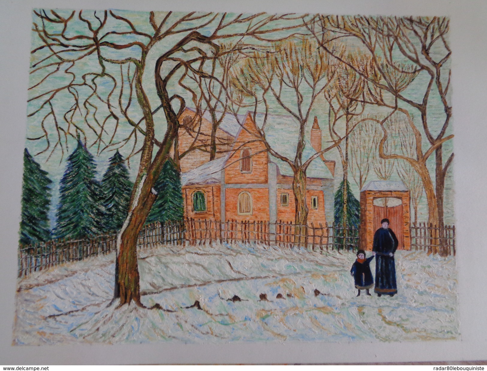 Châtaigniers à Louveciennes.D'après Camille Pissaro.la Feuille:430 X 290 Mm.Acrylique Sur Papier Par Debeaupuis.1976 - Acrilici